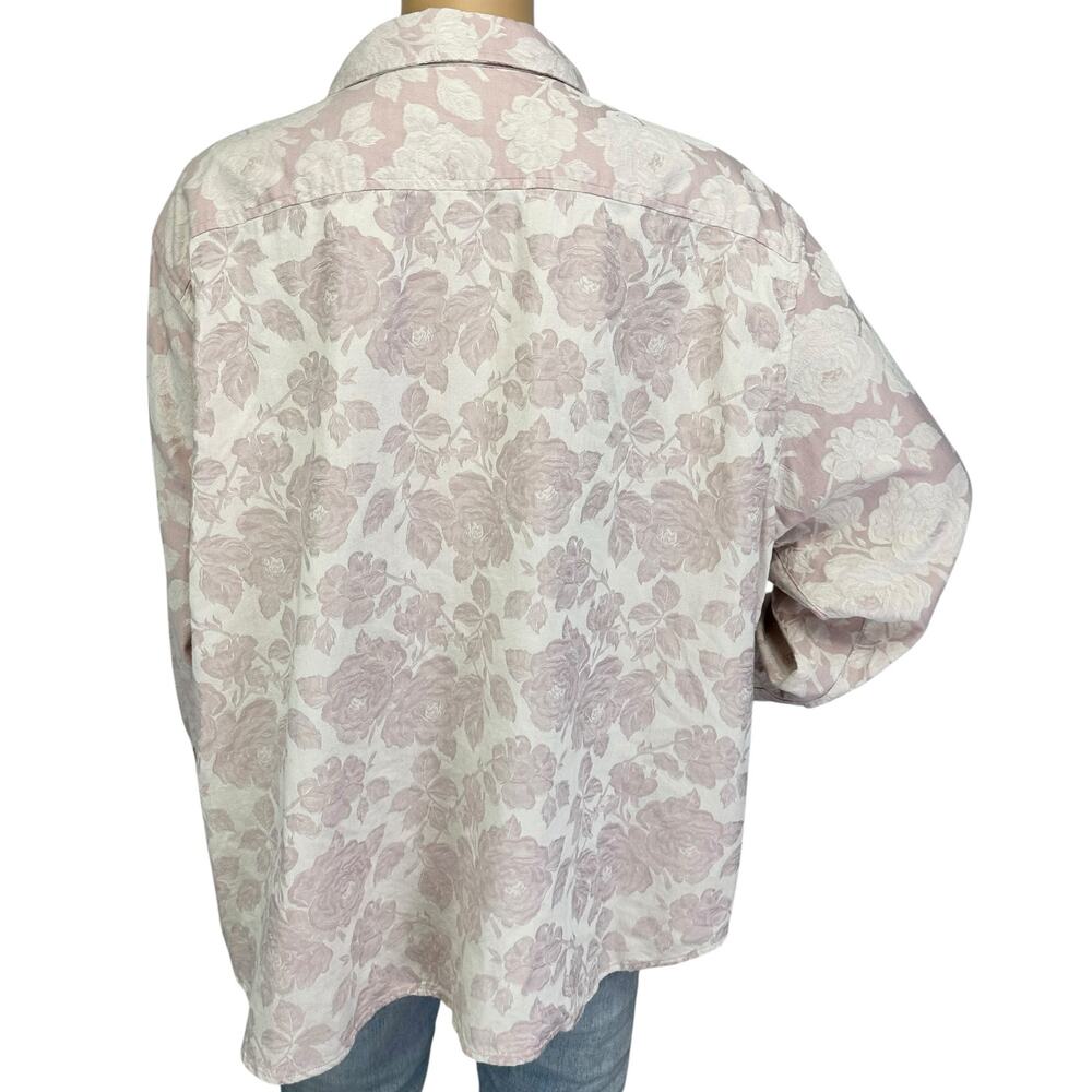 J. Jill Textured Pure Cotton Floral Shirt Pink Plus Size 3X - Picture 5 of 9